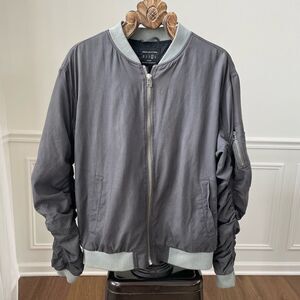 Urban Outfitters Mens Flight Bomber Jacket Knit Trim Shale Grey L